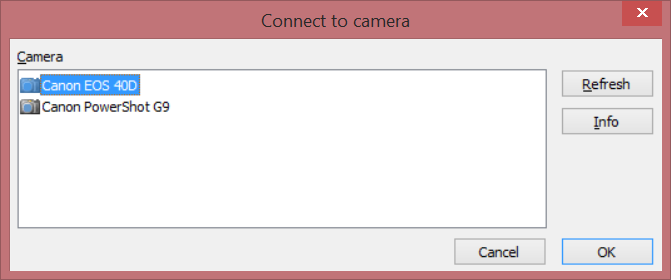 Connect Camera dialog handler